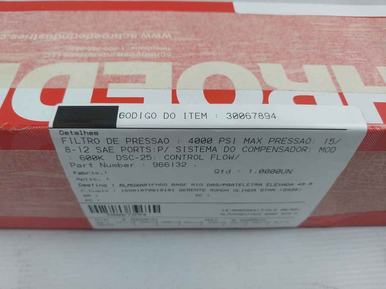 Schroeder Cc10/9C10 Hydraulic Filter Element 4000 Psi Max 15/8-12 Sae Port
