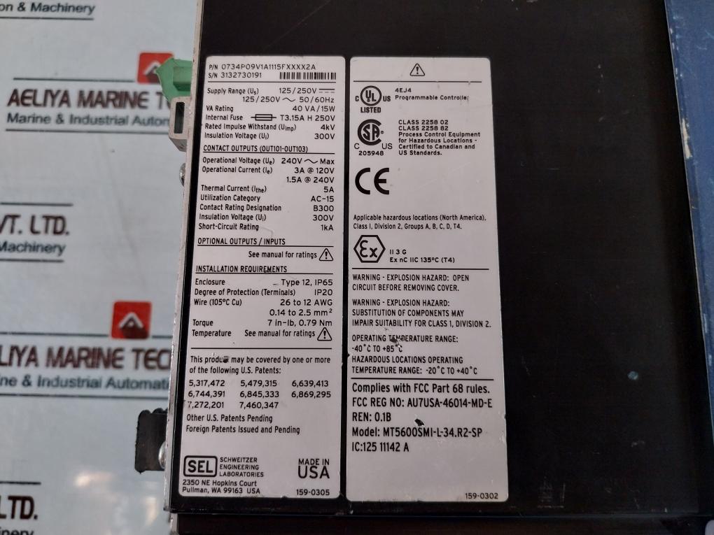 Schweitzer Engineering Laboratories Sel-734 Revenue Meter 0734P09V1A1115Fxxxx2A