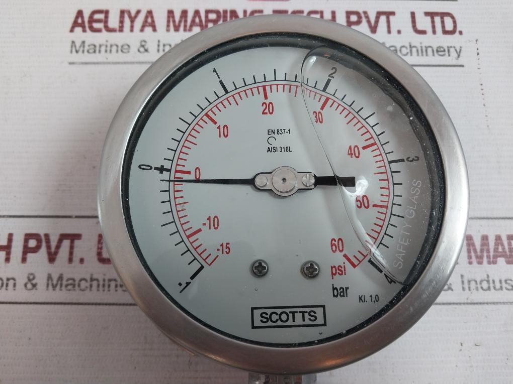 Scotts En 837-1 Pressure Gauge Socket Tube 0590Pg120988 -15 To 60 Psi Aisi 316L