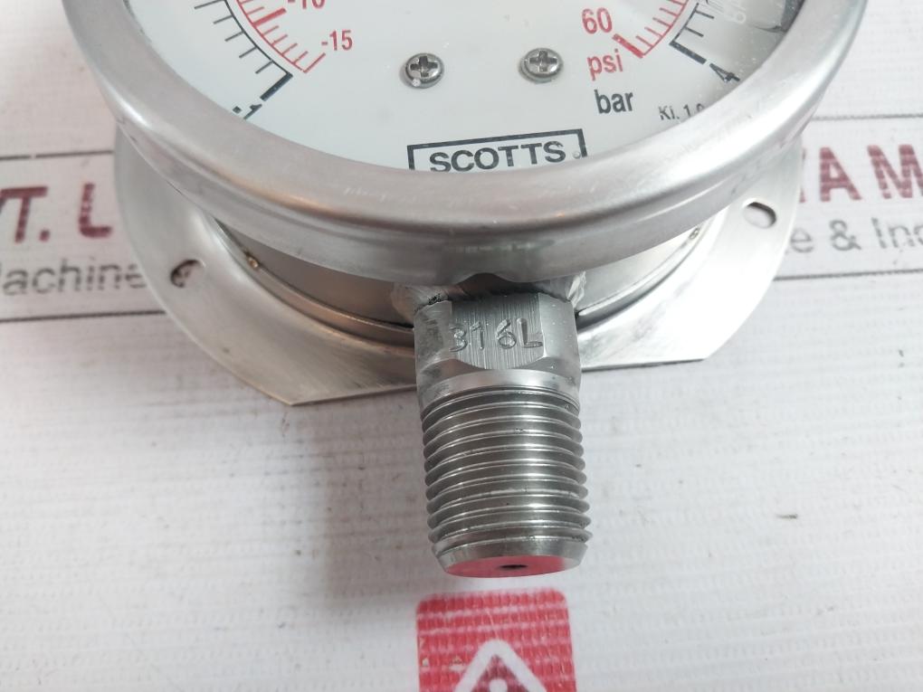 Scotts En 837-1 Pressure Gauge Socket Tube 0590Pg120988 -15 To 60 Psi Aisi 316L