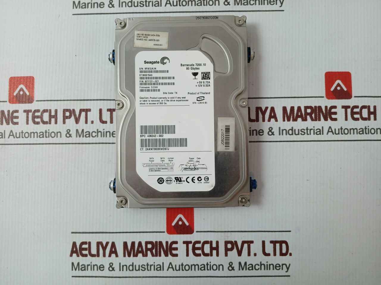 Seagate 9Cy131-021 Hard Disk Drive 80 Gbytes St380815As 12V 0.52A J0822017 94V