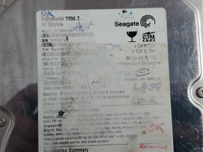 Seagate St340014A Internal Hard Disk Drive 9W2005 40 Gbytes Rev:C