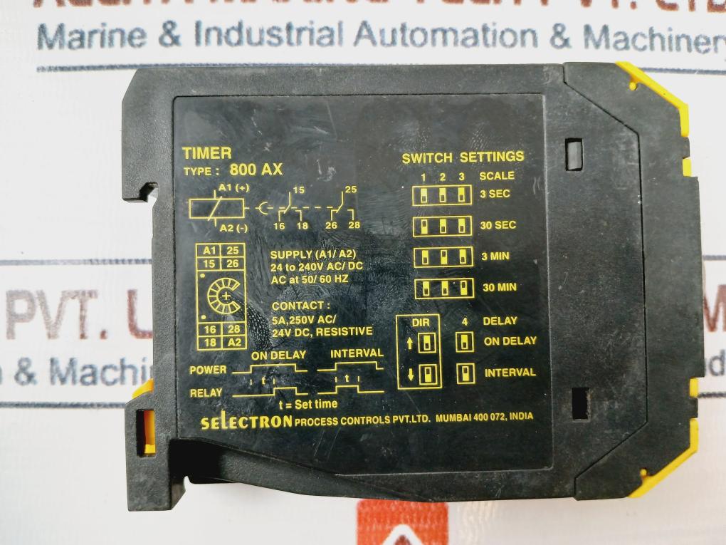 Selectron 800-AX On Deley Timer 24-240V AC/DC 5A 250V AC/24V DC
