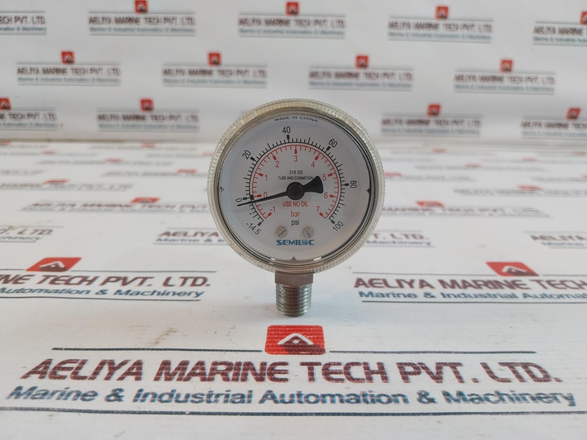 Semiloc 316 Ss Pressure Gauge -14.5 To 100 Psi