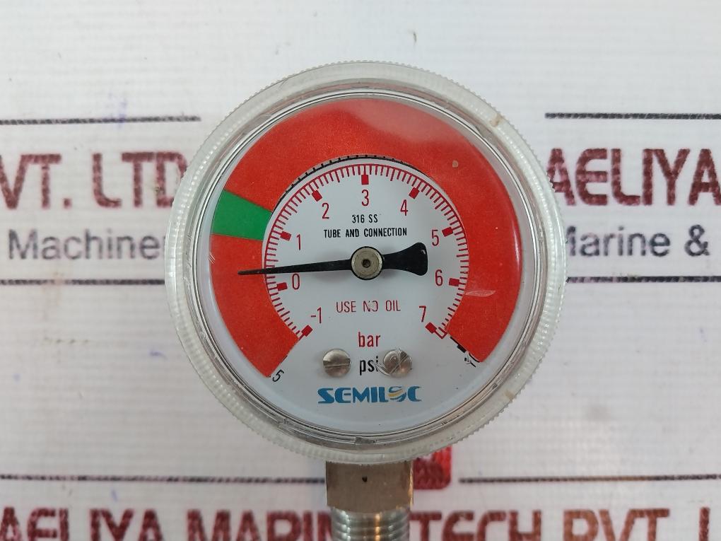 Semiloc 316ss Tube & Connection Pressure Gauge -1 To 7 Bar 0.5 To 10 Psi