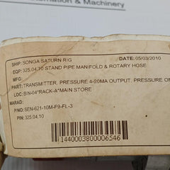 Sensonetics 0-1000 Psig 16-32 Vdc Pressure Transmitter Sen-621-10M-f9-fl-3
