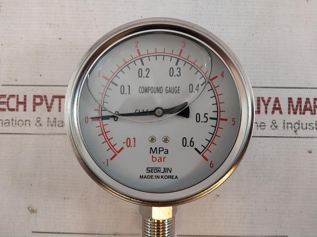 Seojin Pressure Compound Gauge -0.1 To 0.6 Mpa Cl 1.5 Ks B 5305 -1 To 6 Bar