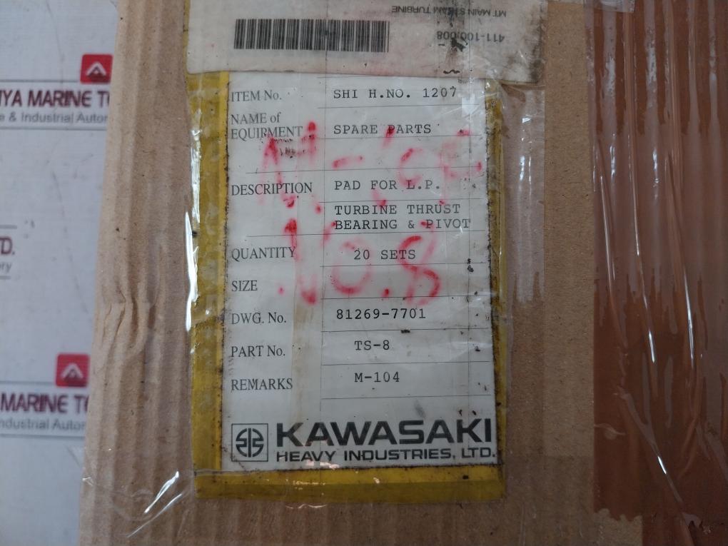 Set Of 10X Kawasaki Ts-8 Turbine Thrust Bearing Pad & Pivot– For L.P. Section