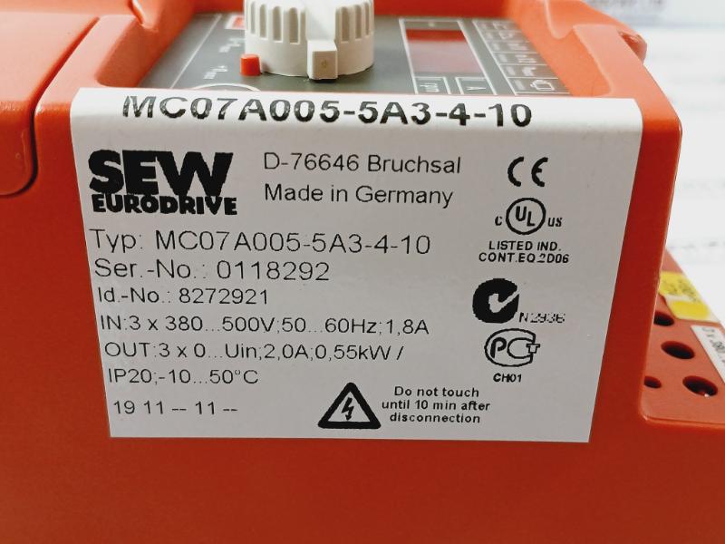 Sew Eurodrive Mc07A005-5A3-4-10 Movitrac Inverter 500V 50/60Hz 0001697274/1