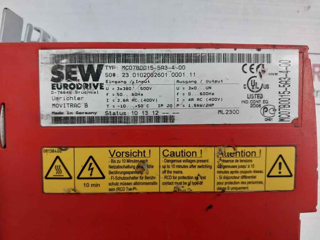 Sew Eurodrive Mc07B0015-5A3-4-00 Inverter Drive Ip20