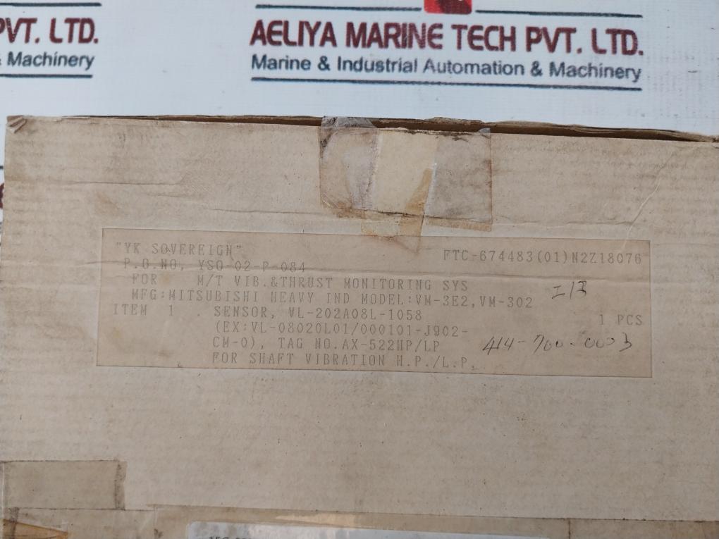 Shinkawa Vl-202a08l-1058 Sensor W/ 8.5m Turbine Vibration Indicator