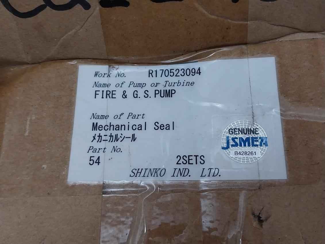 Shinko 54 Mechanical Seal For Fire &amp; G.S. Pump B428261 Cq72-75R