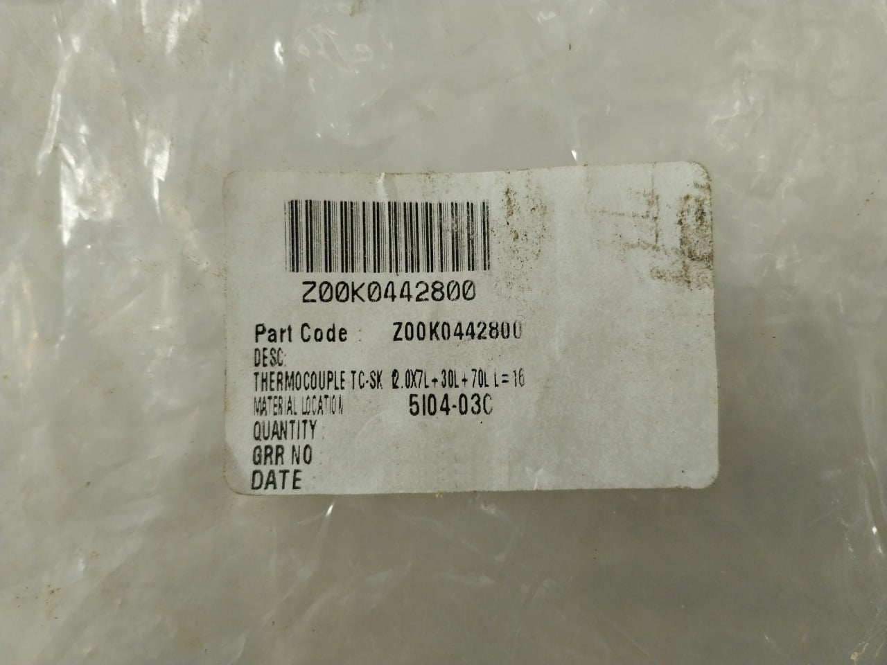 Shinko Sus316 Thermocouple Element Z00K0442800 K 1.68M