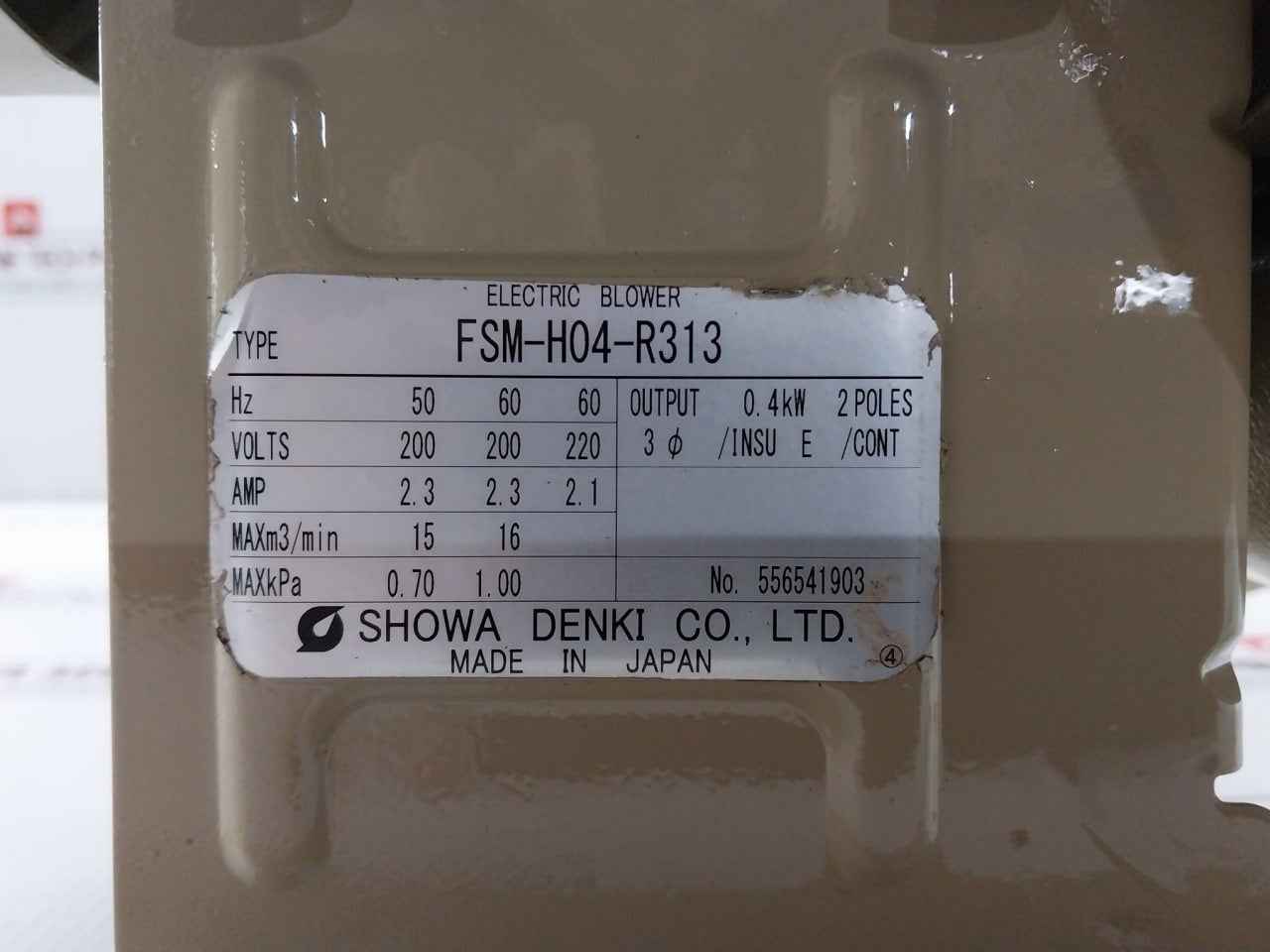 Showa Denki Fsm-h04-r313 Electric Air Blower 0.4kw 2poles 100c-110b 190f