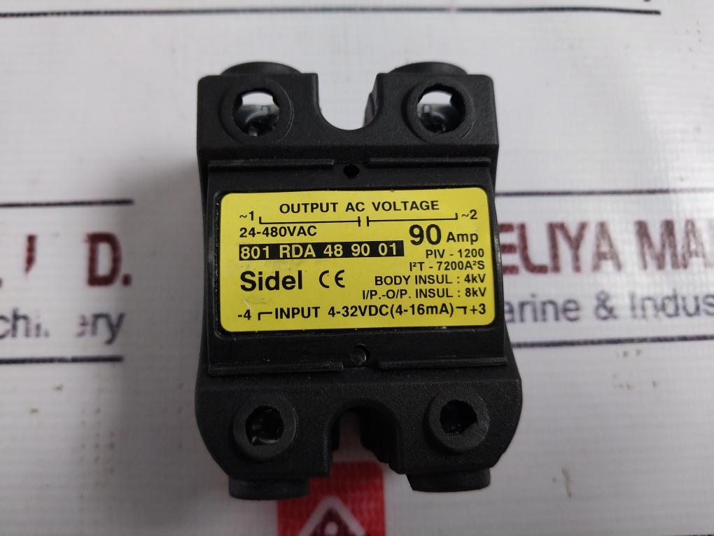 Sidel 801 Rda 48 90 01 Solid State Relay 4-32Vdc (4-16Ma) 24-480Vac 90Amp