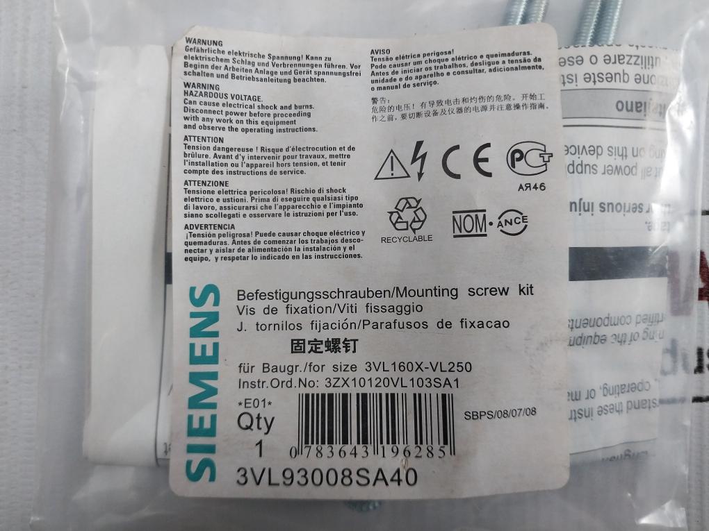 Siemens-Mounting-Screw-Kit-Circuit-Breaker-4-Pole-50-60hz-3vl3725-3tf46-0ad1-15