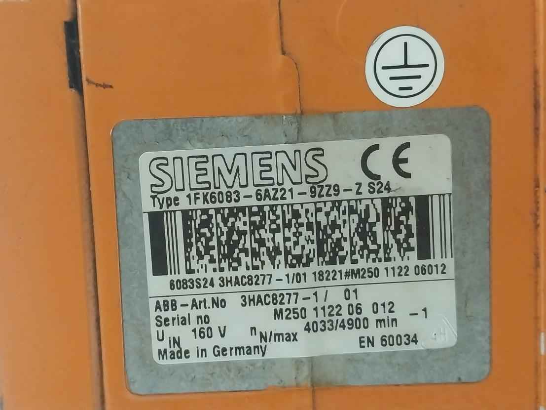 Siemens 1Fk6083-6Az21-9Zz9-z S24 Servo Motor 160V 4033/4900 Min-1