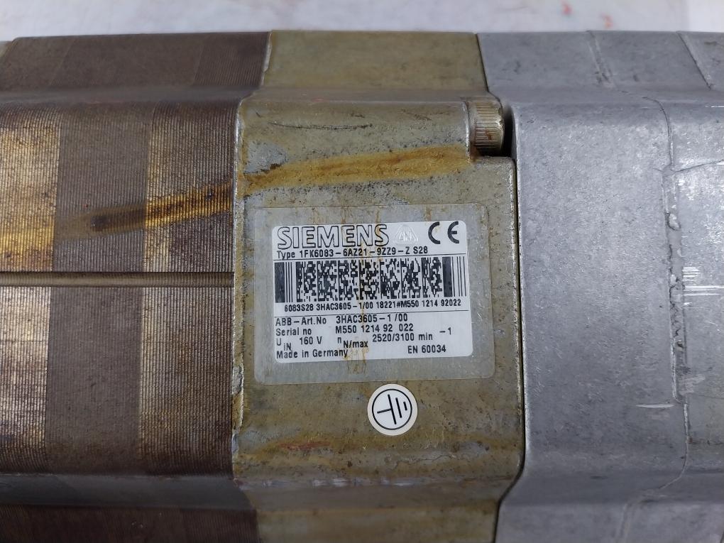Siemens 1Fk6083-6Az21-9Zz9-z S28 Servo Motor 160V 4033/4900 Min-1