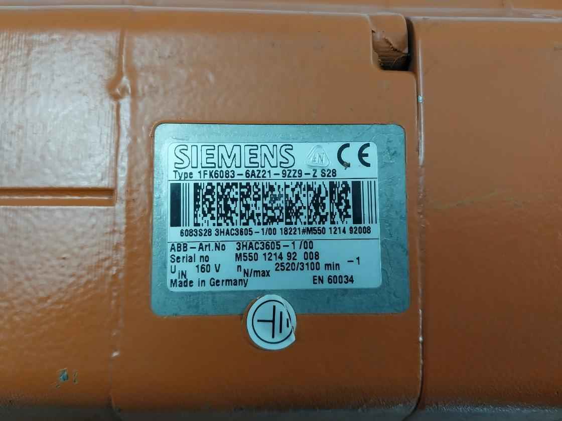 Siemens 1Fk6083-6Az21-9Zz9-z S28 Servo Motor 3Hac3605-1/00 160V 2520/3100 Min-1