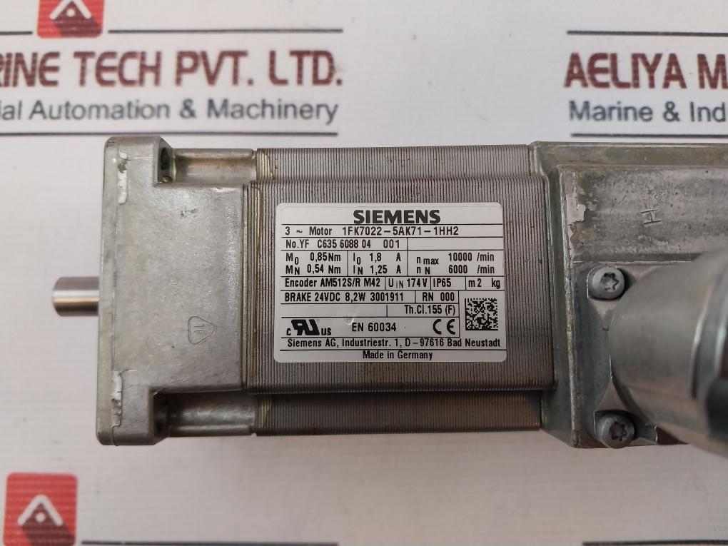 Siemens 1Fk7022-5Ak71-1Hh2 Simotics S Synchronous Servo Motor Compact