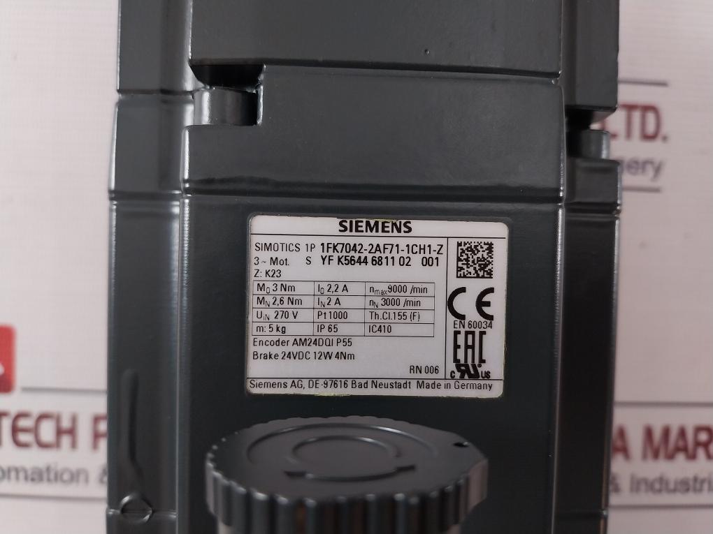 Siemens 1Fk7042-2Af71-1Ch1-z Simotics Synchronous Motor 24Vdc 12W 4Nm