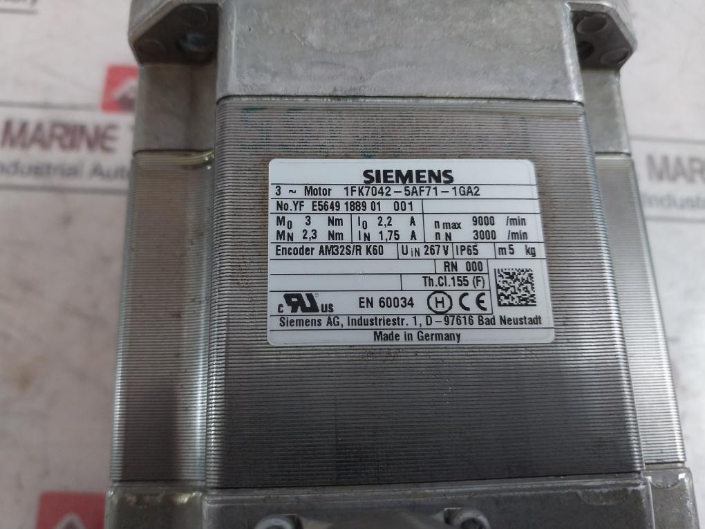 Siemens 1Fk7042-5Af71-1Ga2 Synchronous Servomotor