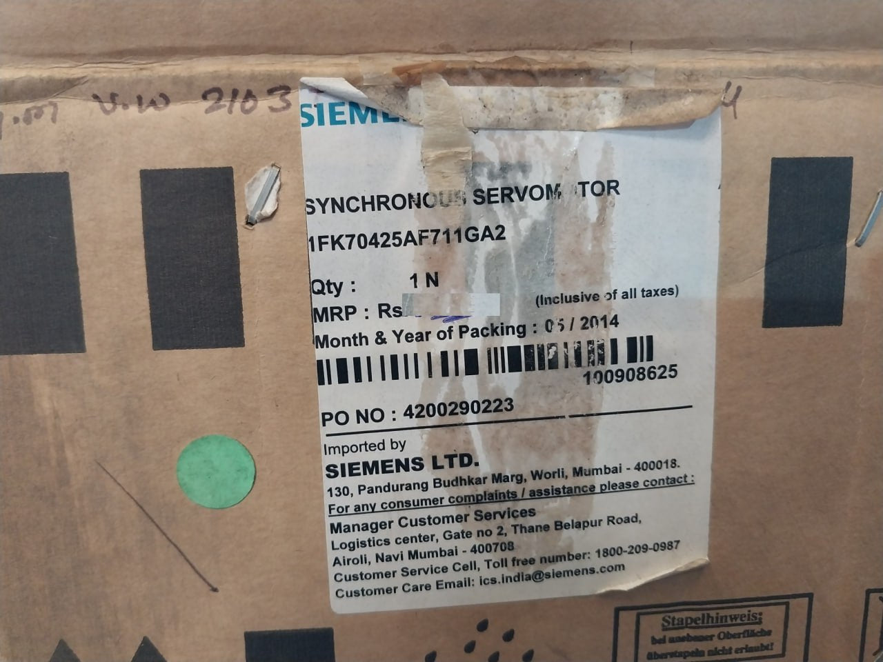 Siemens 1Fk7042-5Af71-1Ga2 Synchronous Servomotor