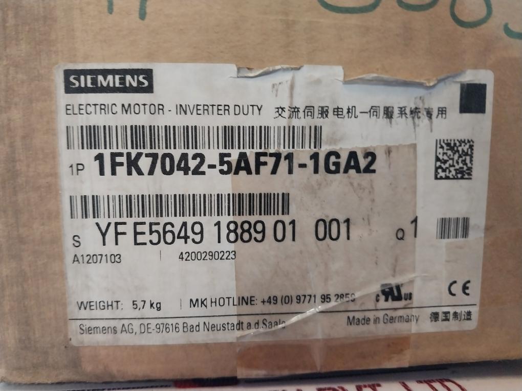 Siemens 1Fk7042-5Af71-1Ga2 Synchronous Servomotor