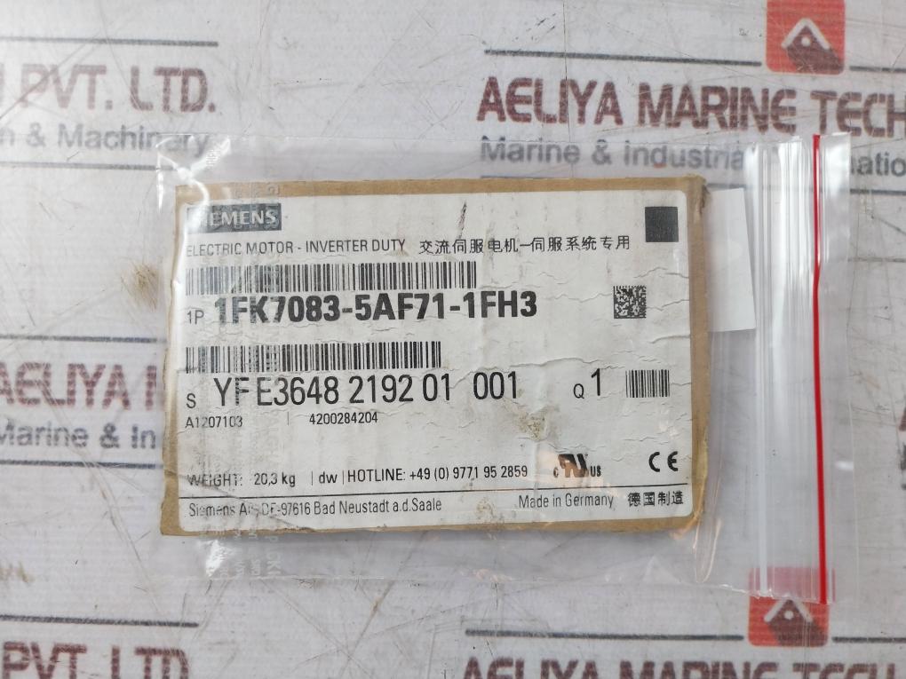 Siemens 1Fk7083-5Af71-1Fh3 Synchronous Servo Motor 6000Rpm Ip64