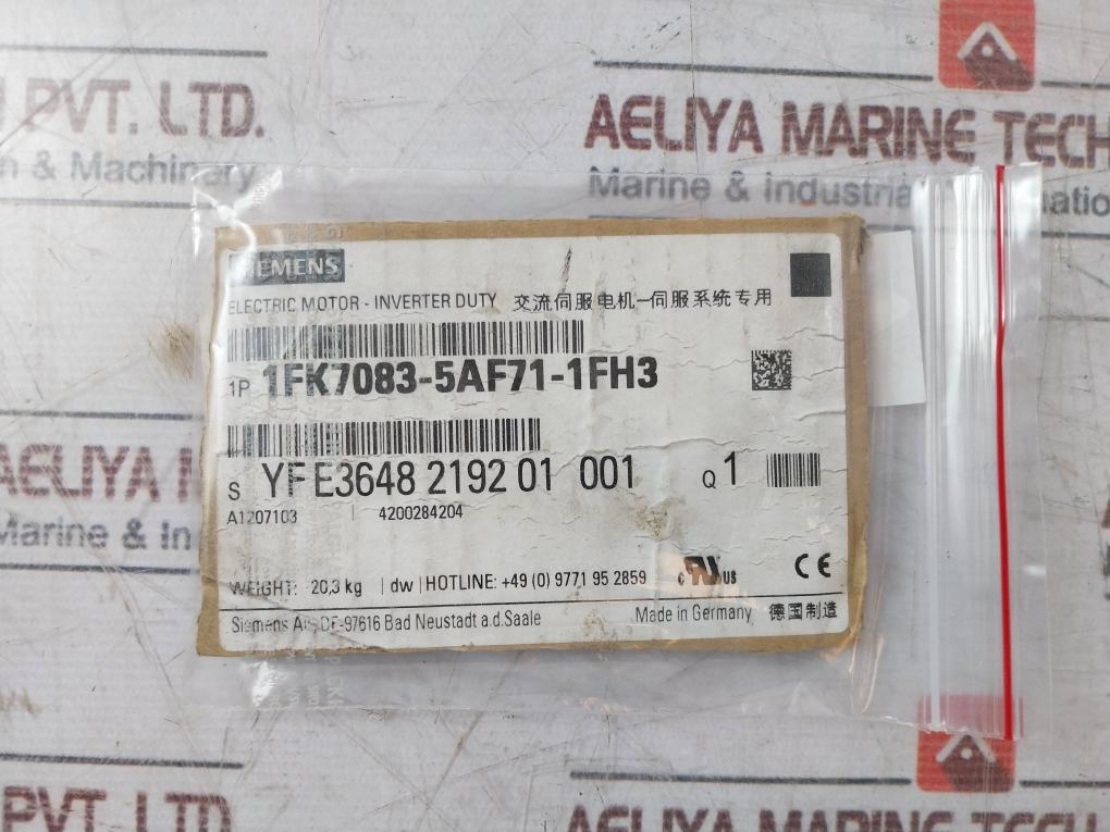 Siemens 1Fk7083-5Af71-1Fh3 Synchronous Servo Motor 291V