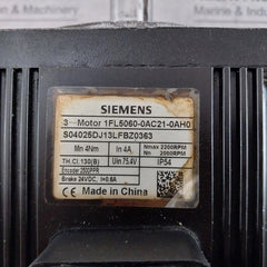 Siemens 1Fl5060-0Ac21-0Ah0 3-phase Synchronous Servo Motor 75.4V Ip54