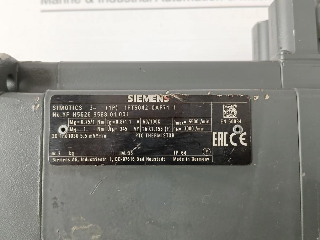 Siemens 1Ft5042-0Af71-1 Ac Feed Drive Motor Im B5 0.8/1.1A