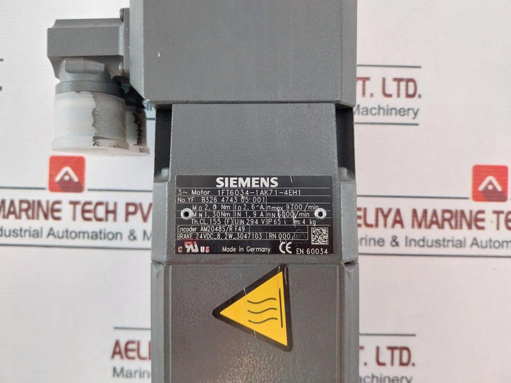 Siemens 1Ft6034-1Ak71-4Eh1 3-phase Synchronous Servo Motor Ip65