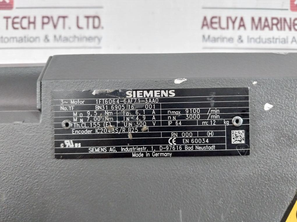 Siemens 1Ft6064-6Af71-3Aa0 Servo Motor Nn 3000/Min In 4,9 A
