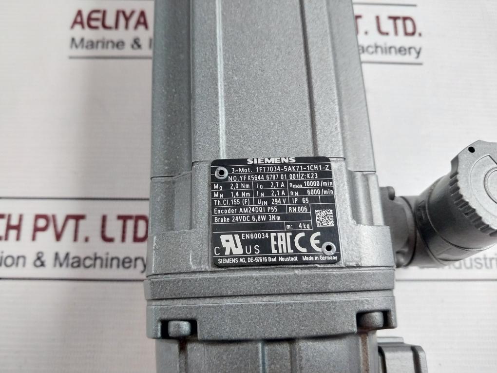 Siemens 1Ft7034-5Ak71-1Ch1-z Servo Motor 24Vdc 6,8W