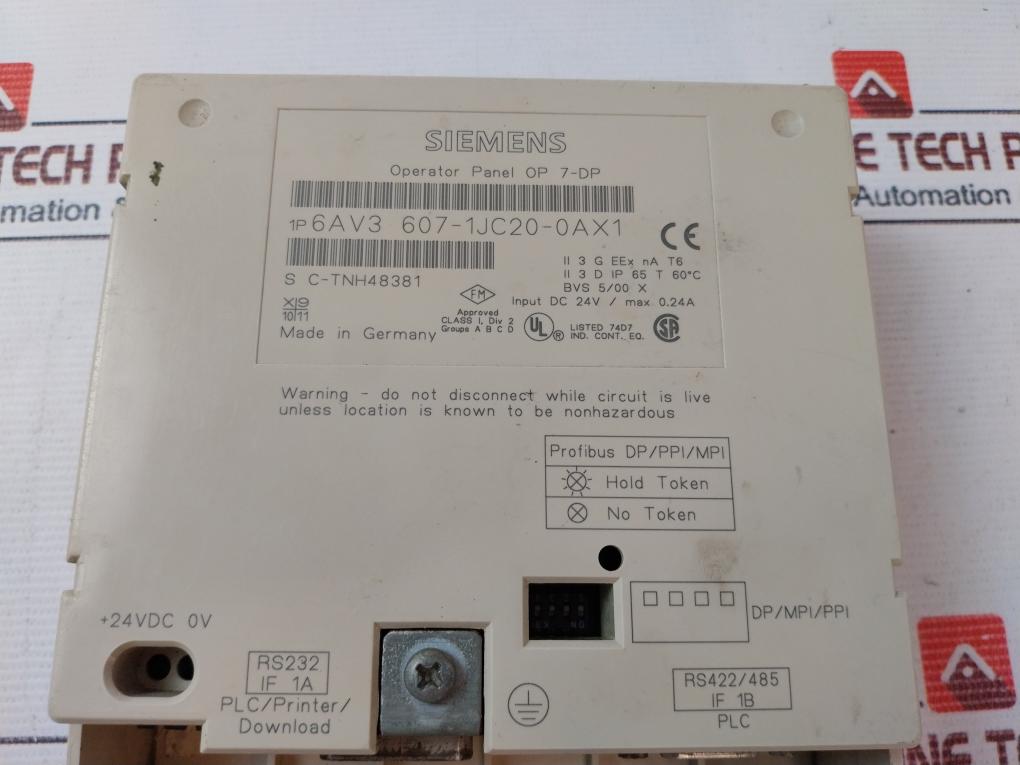 Siemens 1P 6Av3 607-1Jc20-0Ax1 Control Panel 24Vdc