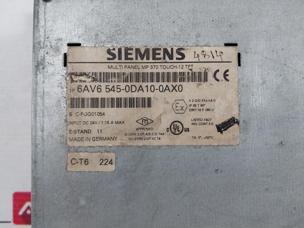 Siemens 1P 6Av6 545-0Da10-0Ax0 Simatic Multi Panel Ip 65