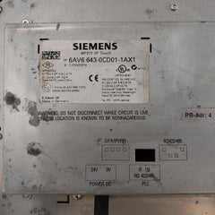 Siemens Simatic 1P 6Av6 643-0Cd01-1Ax1 Mp277 10” Touch Operator Interface Panel