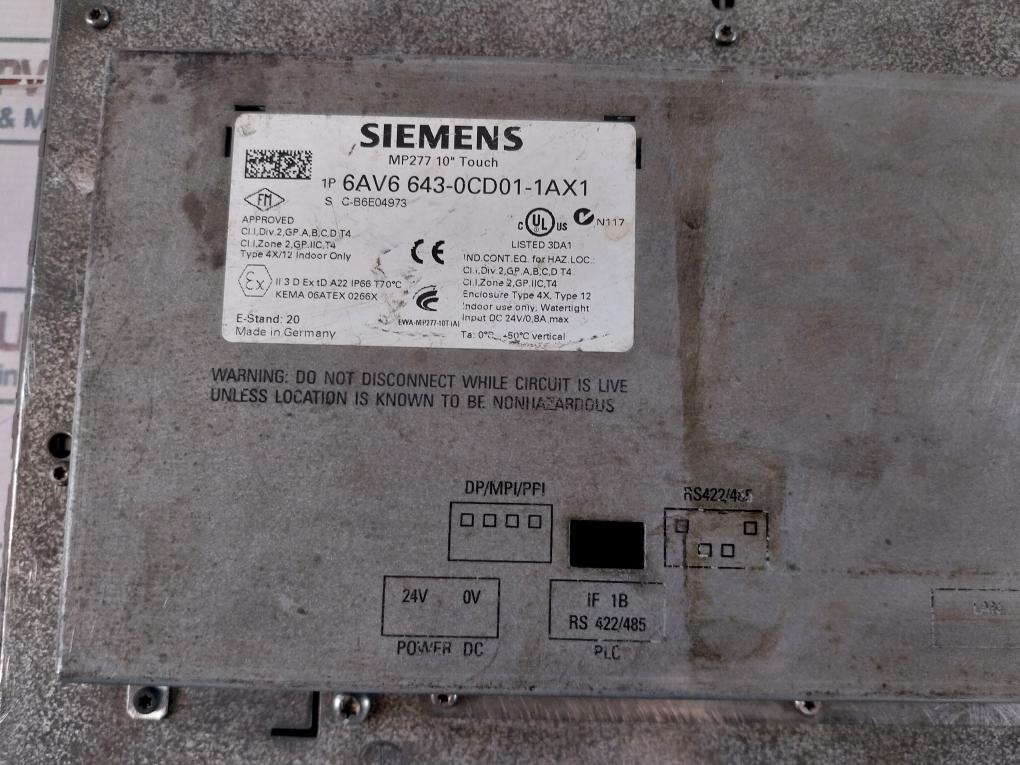 Siemens 1P 6AV6 643-0CD01-1AX1 Touch Panel 2.680 Kg