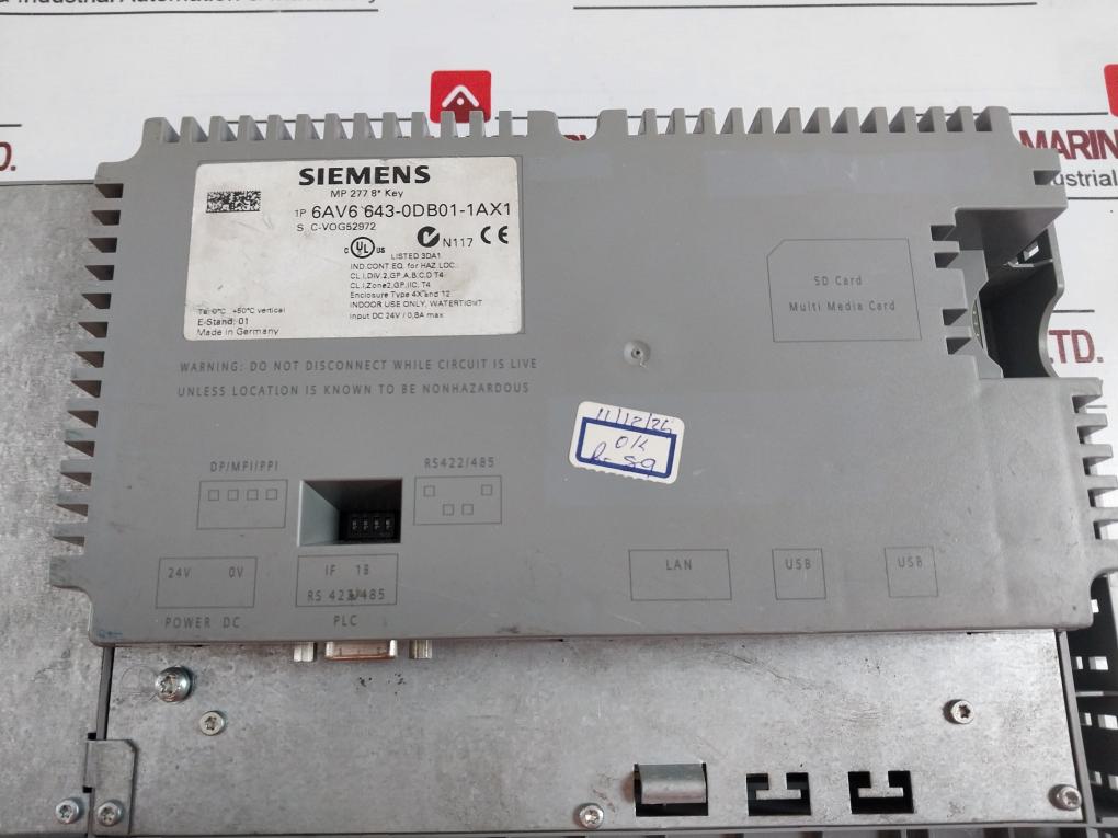 Siemens 1P 6Av6 643-0Db01-1Ax1 Touch Multi Hmi Panel Dc 24V/8A Max S C-vog52972