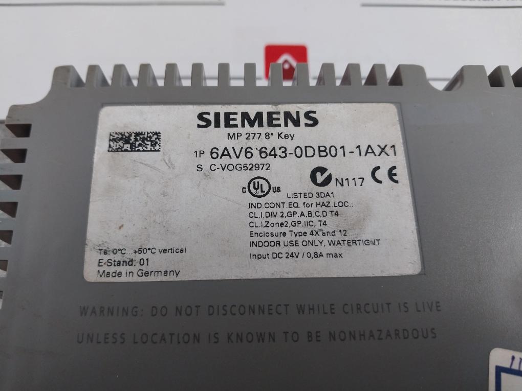 Siemens 1P 6Av6 643-0Db01-1Ax1 Touch Multi Hmi Panel Dc 24V/8A Max S C-vog52972