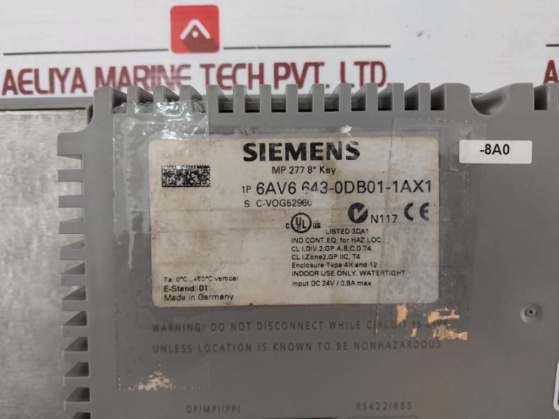 Siemens 1P 6Av6 643-0Db01-1Ax1 Touch Multi Panel Dc 24V/8A Max S C-vog52960