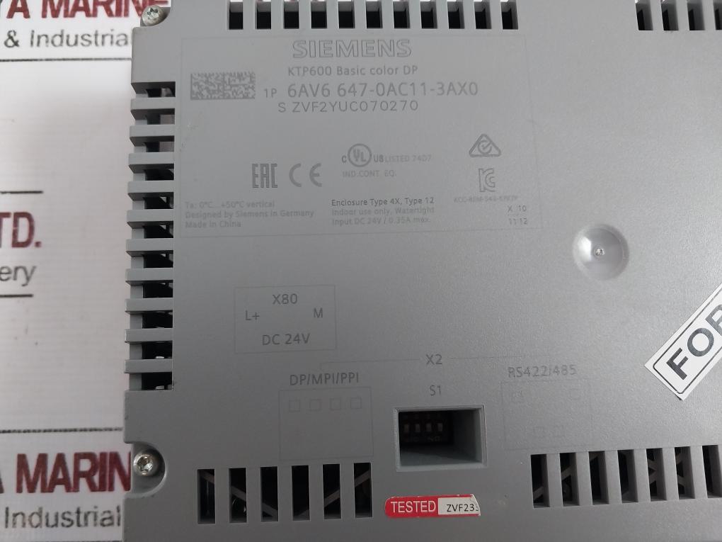 Siemens 1P 6Av6 647-0Ac11-3Ax0 Basic Color Panel Dc 24V/0.35A Max