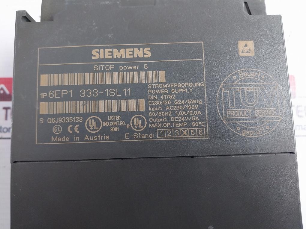 Siemens 1P 6Ep1 333-1Sl11 Sitop Power 5 Power Supply 60°C