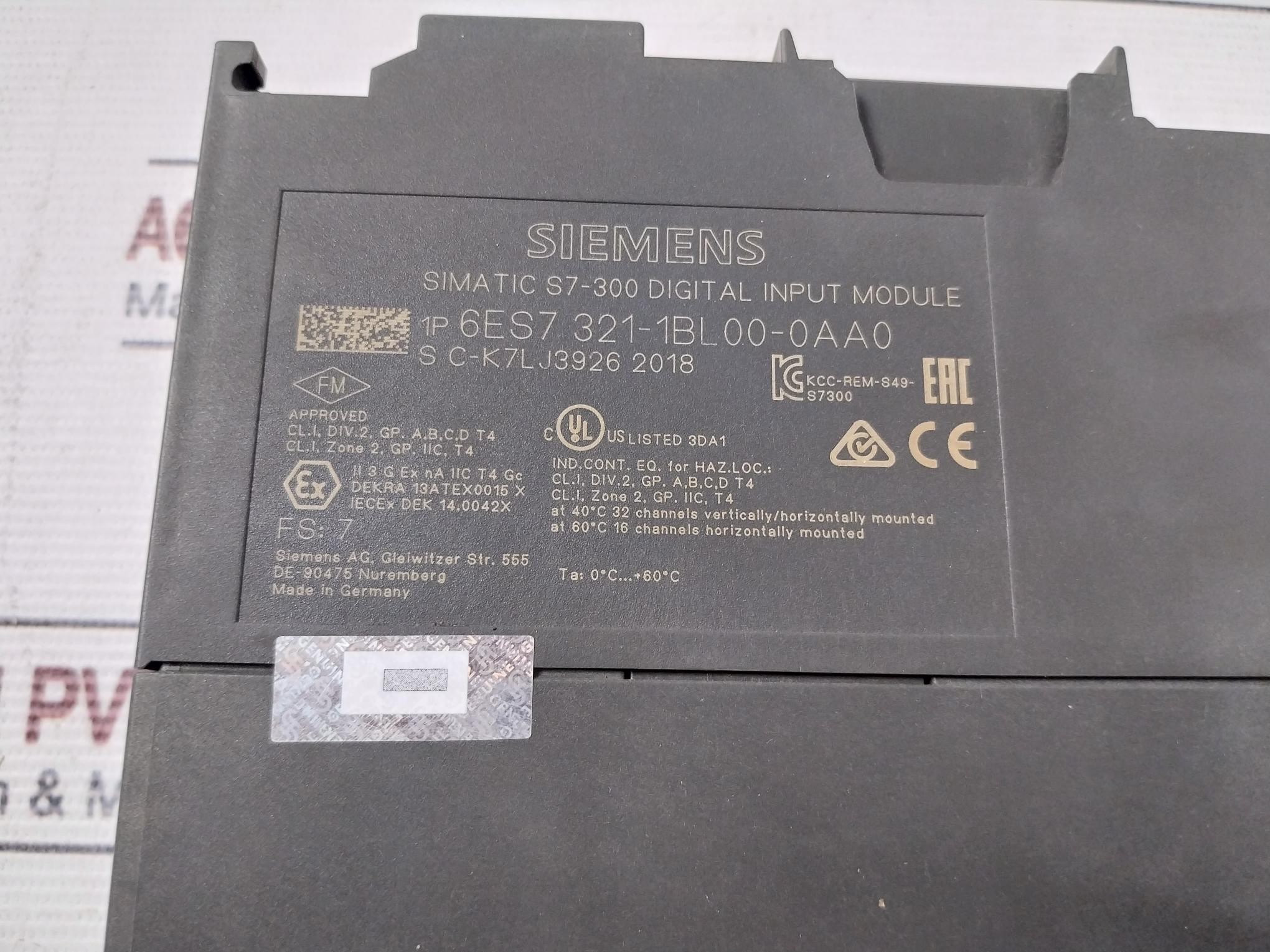 Siemens 1P 6Es7 321-1Bl00-0Aa0 Digital Input Module