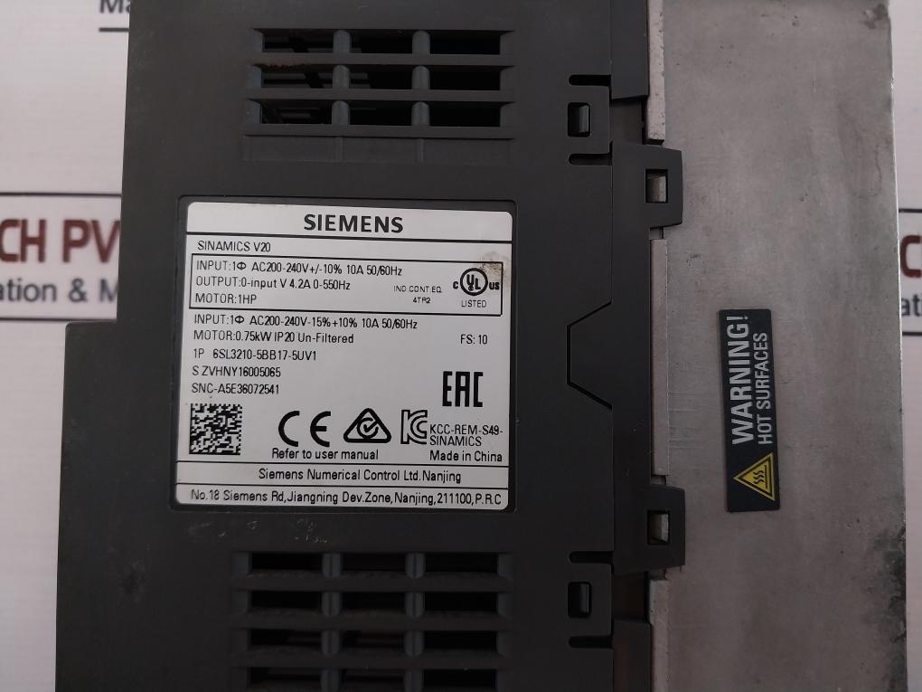 Siemens 1P 6Sl3210-5Bb17-5Uv1 Inverter Drive