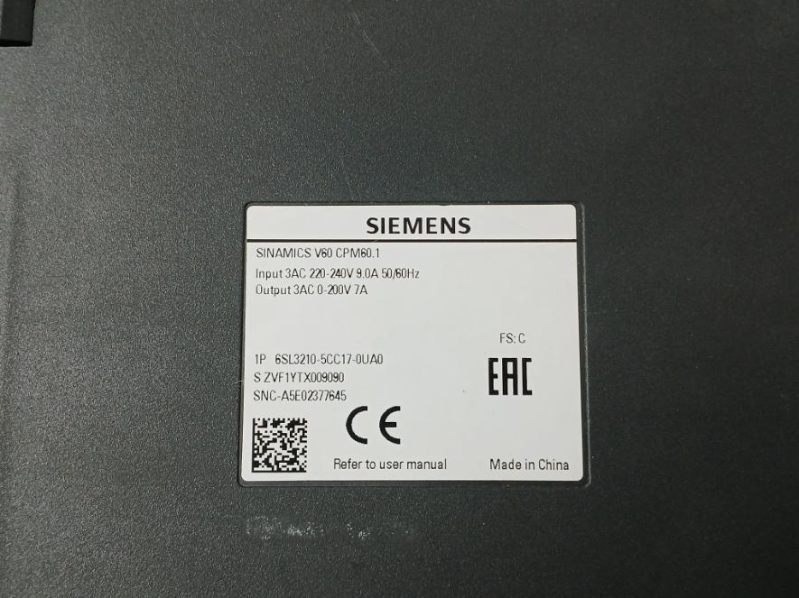 Siemens 1P 6Sl3210-5Cc17-0Ua0 Controlled Power Module Sinamics V60 Cpm60.1, 9.0A