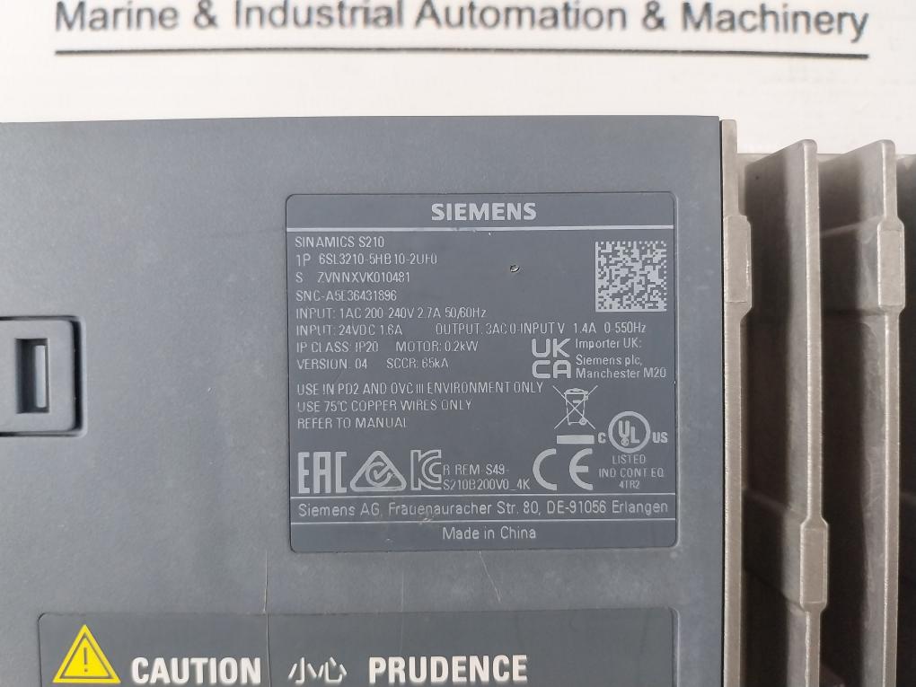 Siemens 1P 6Sl3210-5Hb10-2Uf0 Servo Drive Ip20