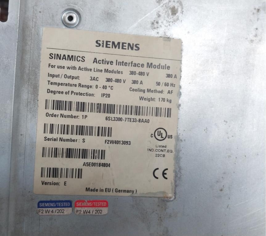 Siemens 1P 6Sl3300-7Te33-8Aa0 Sinamics Active Interface Module 3Ac 380-480V 380A