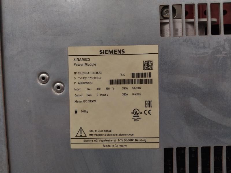 Siemens 1P 6Sl3310-1Te33-8Ab3 Sinamics Converter Power Module 3Ac 380-480V 395A